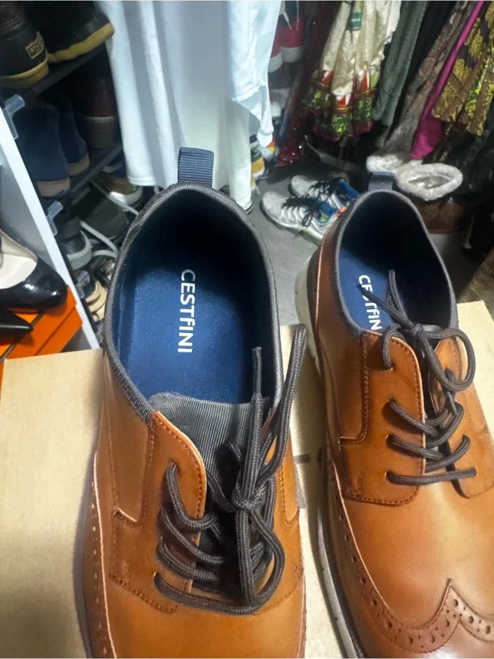 Men's Wingtip Oxford Leather Shoes - Tan